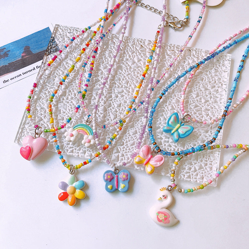 Cute Butterfly Heart Clavicle Chain Dopamine Necklaces