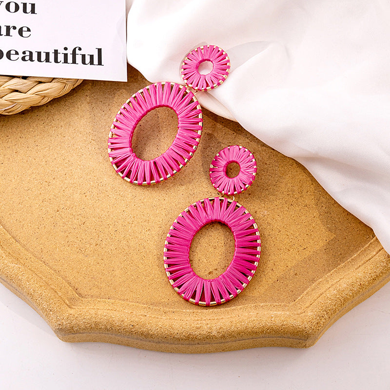 Boucles d'oreilles en cuir de couleur unie de style vacances simples