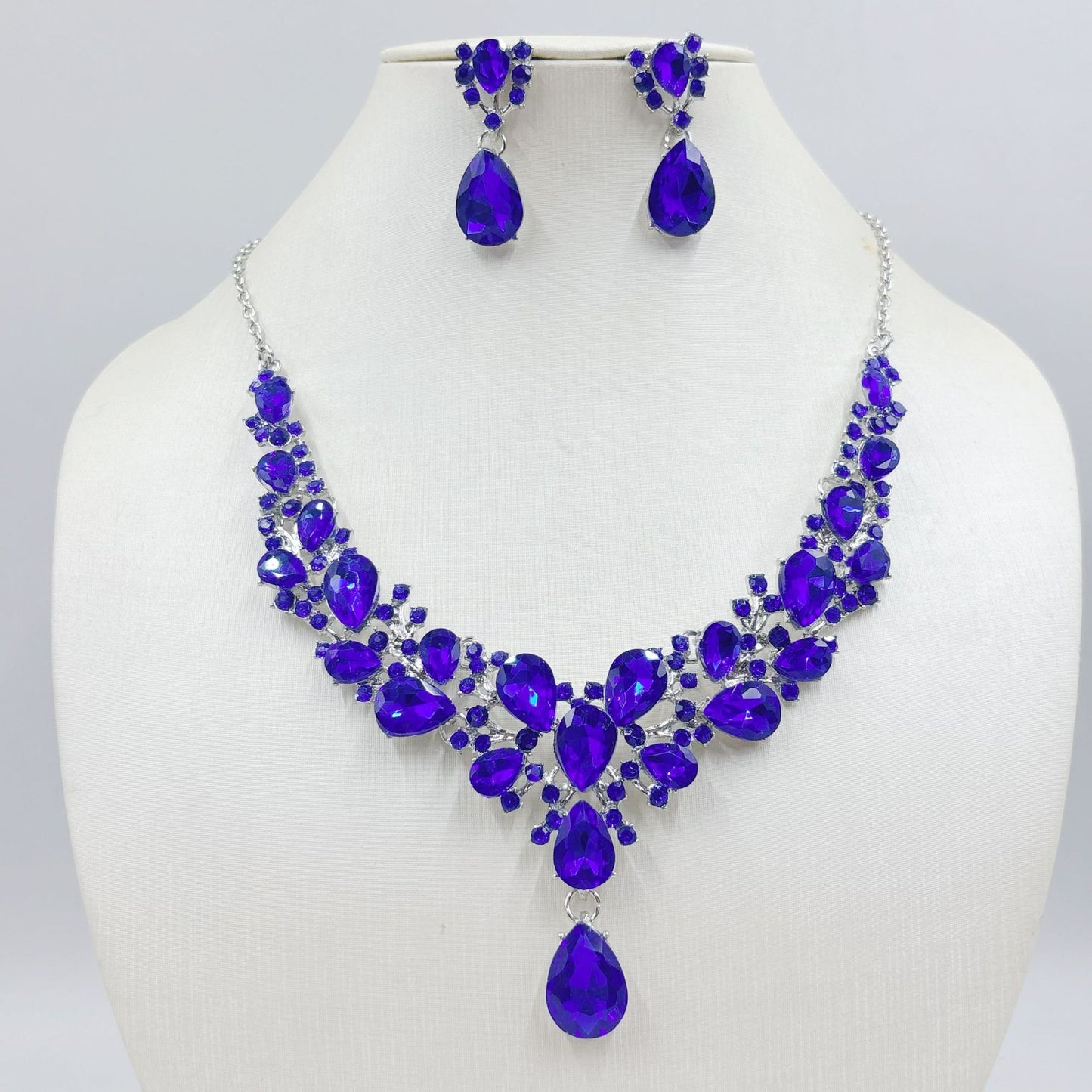 Water Drop Super Bridal Banquet Three-piece Zircon Gem Short Jewelry Set