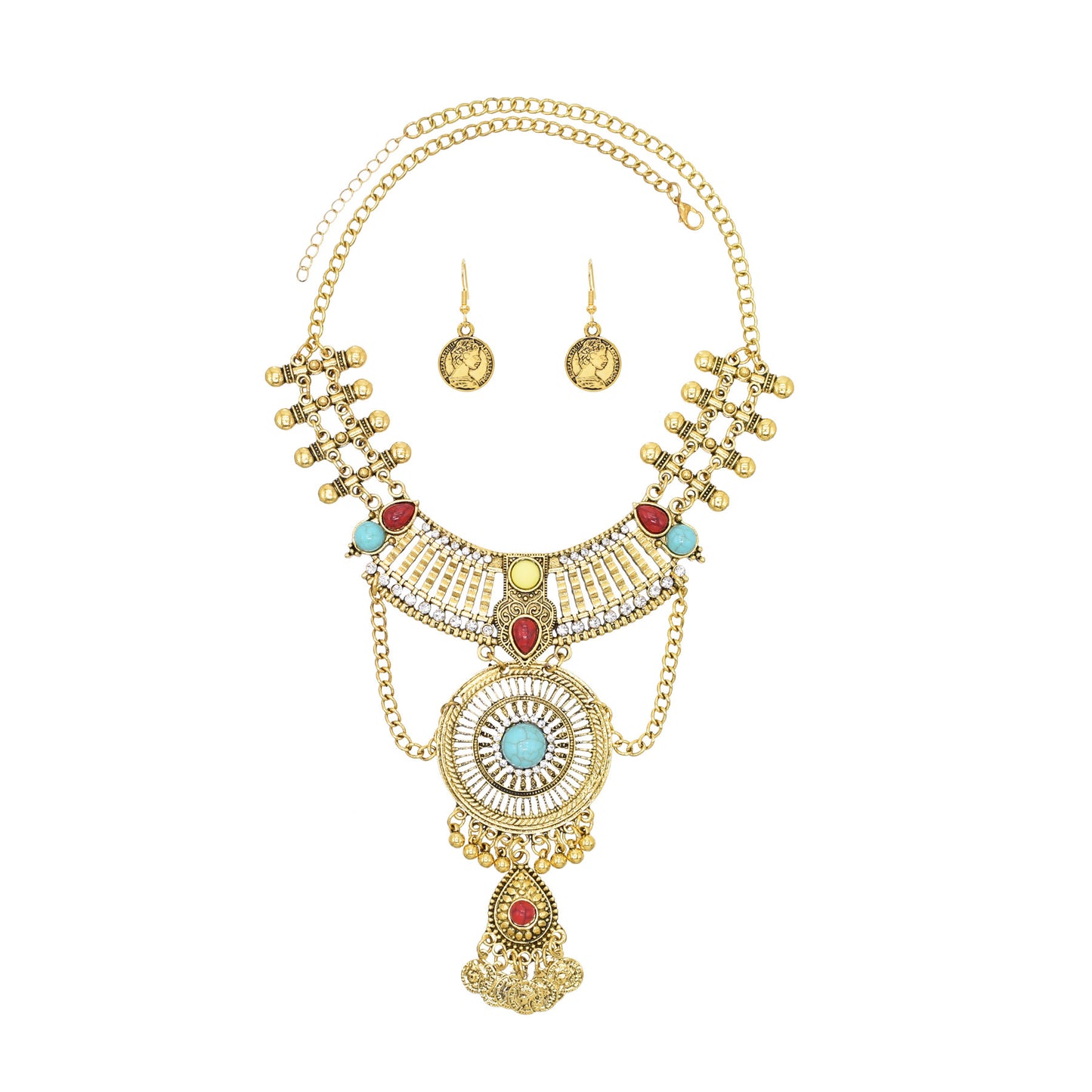 Rhinestone Tophus Suit Ethnic Style Round Jewelry Set