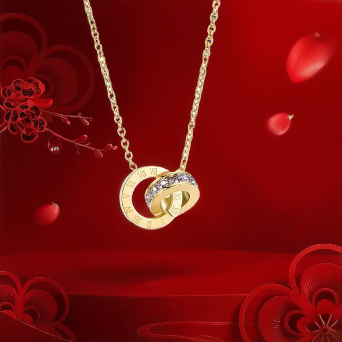 Buckle Roman Digital Diamond Titanium Steel Female Clavicle Chain Necklace