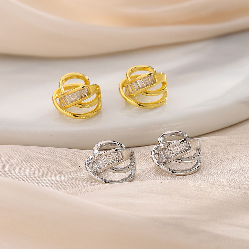 Full Diamond Interwoven Light Luxury Personality Clip-on Female Unique Rhinestone Ear Clip