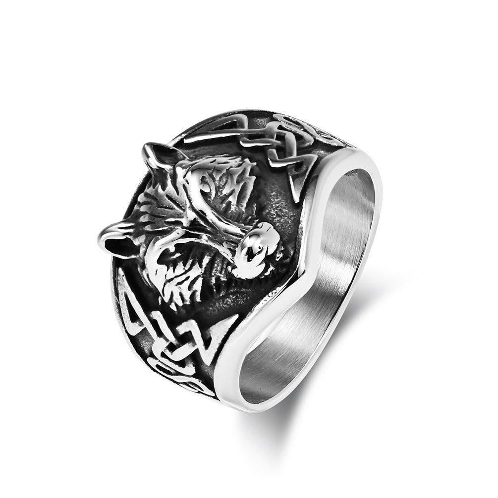 Men's Nordic Retro Style Celtic Wolf Titanium Steel Rings