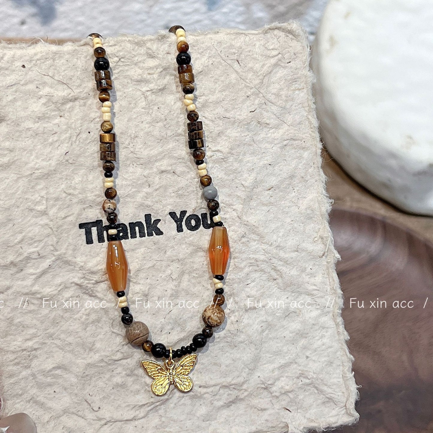 Women's Chinese Brown Natural Tigereye Beaded Agate Clavicle Necklaces