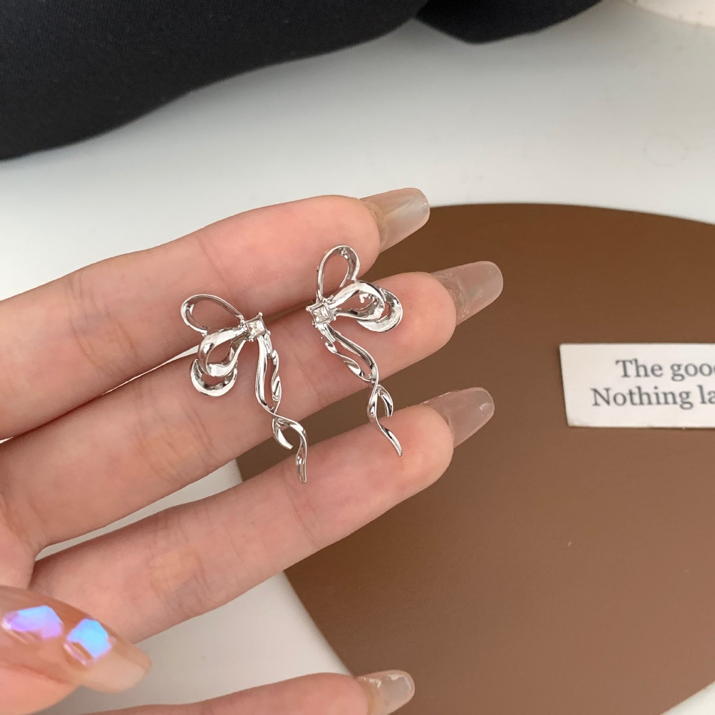 Needle Minimalist Bowknot Ribbon Style Female Earrings