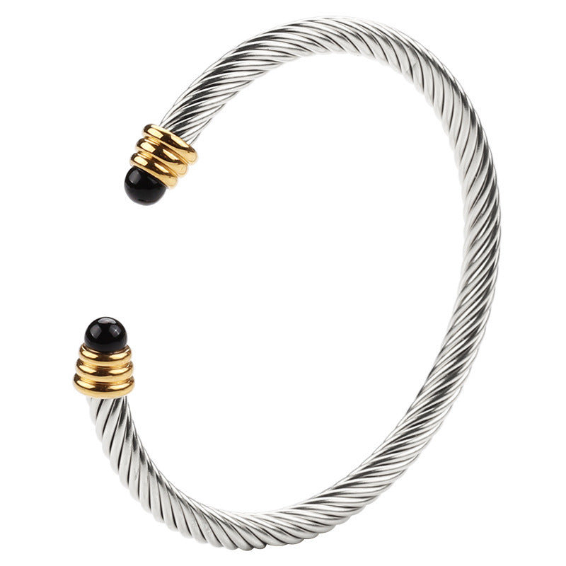 Wire Stainless Twisted Colorful Zircon Couples Openings Bracelet