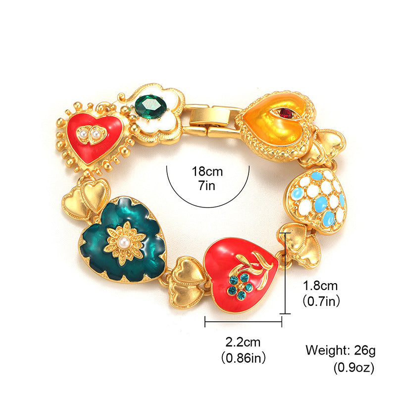 Love Carved Embossed Palace Style Flower Peach Heart Bracelets