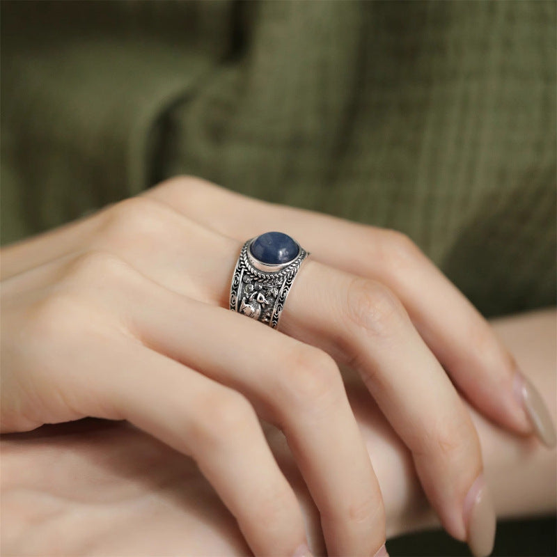 Eyebrows Fu Blue Crystal Female Vintage Rings