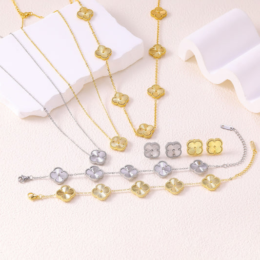 Golden Four-leaf Flower Design Personality Gold Necklaces