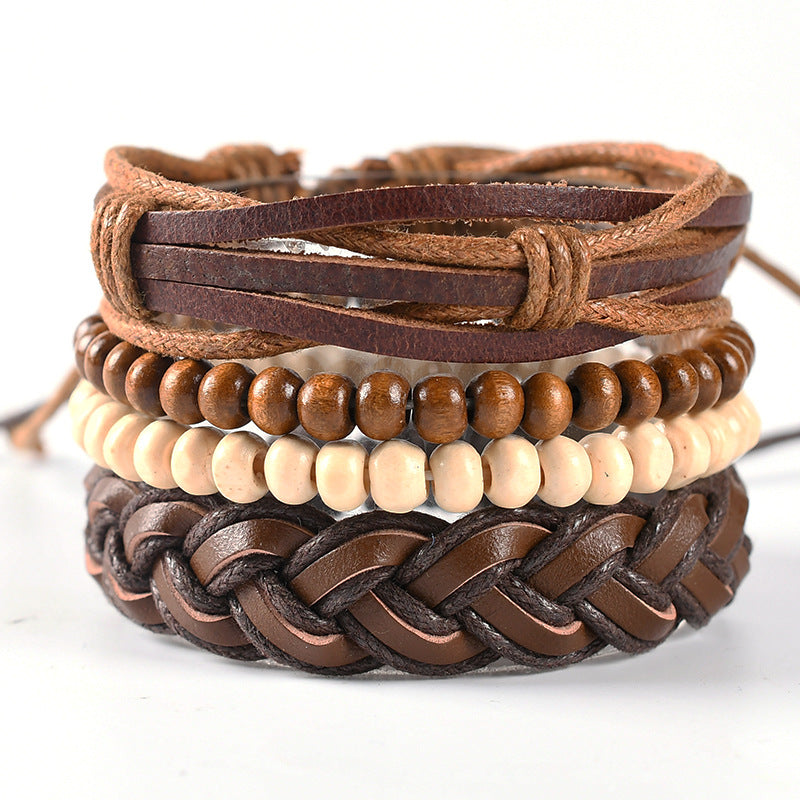 Handmade Woven Leather Punk Wristband Alloy Bracelets