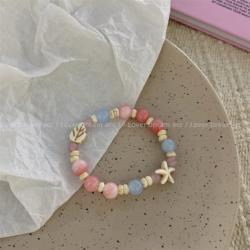 Bracelets mignons et doux en perles de feuilles de fleurs étoiles pour femmes