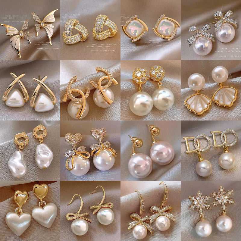 Women's French Pearl Light Luxury Elegant Niche Design Zircon Earrings