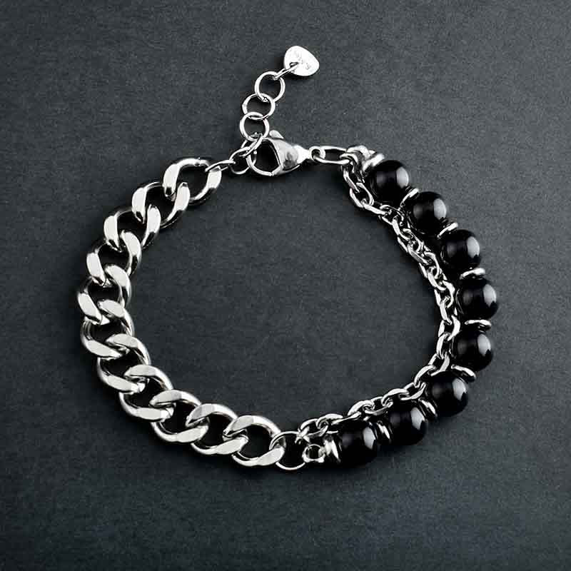 Herren-Armbänder aus Edelstahl mit beidseitiger Schleifkette und Stein