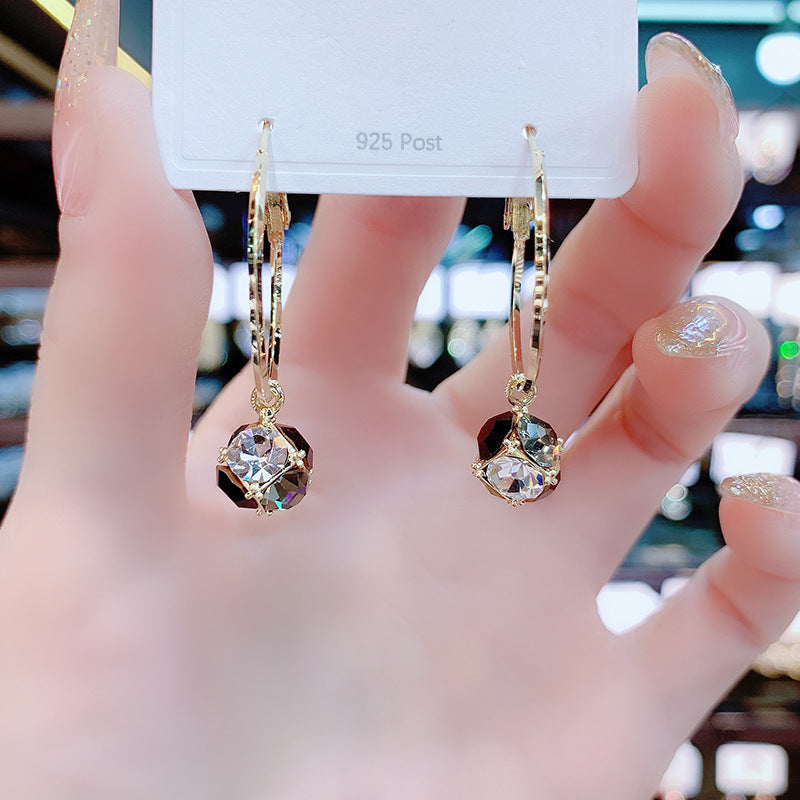 Shiny Rhinestone Ball Round Trendy Versatile Elegant Sier Needle Ear Buckle