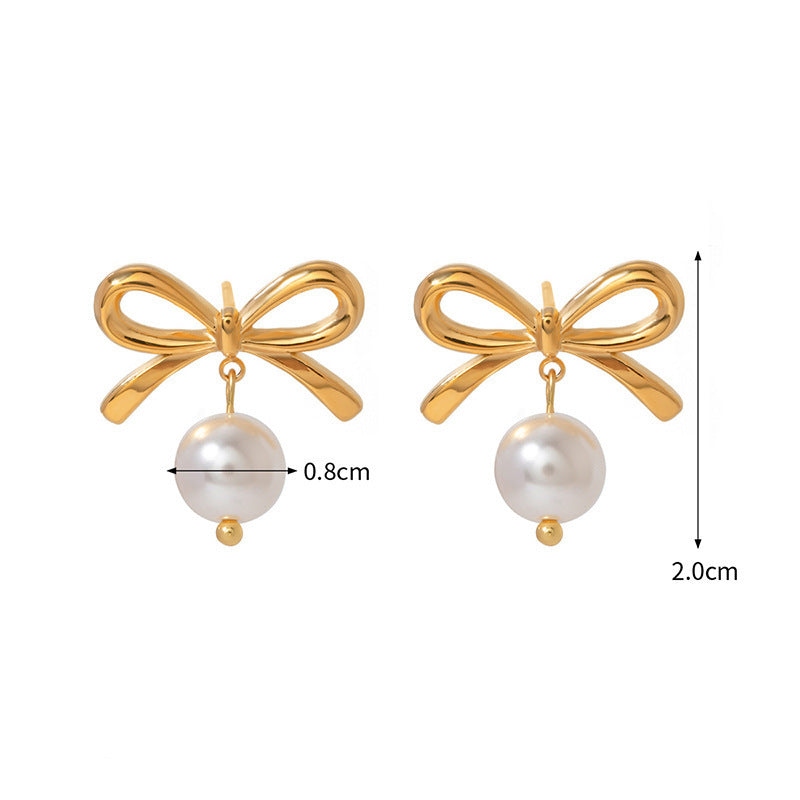 Women's Fashion Stainless Steel Bow Pearl Indian Earrings