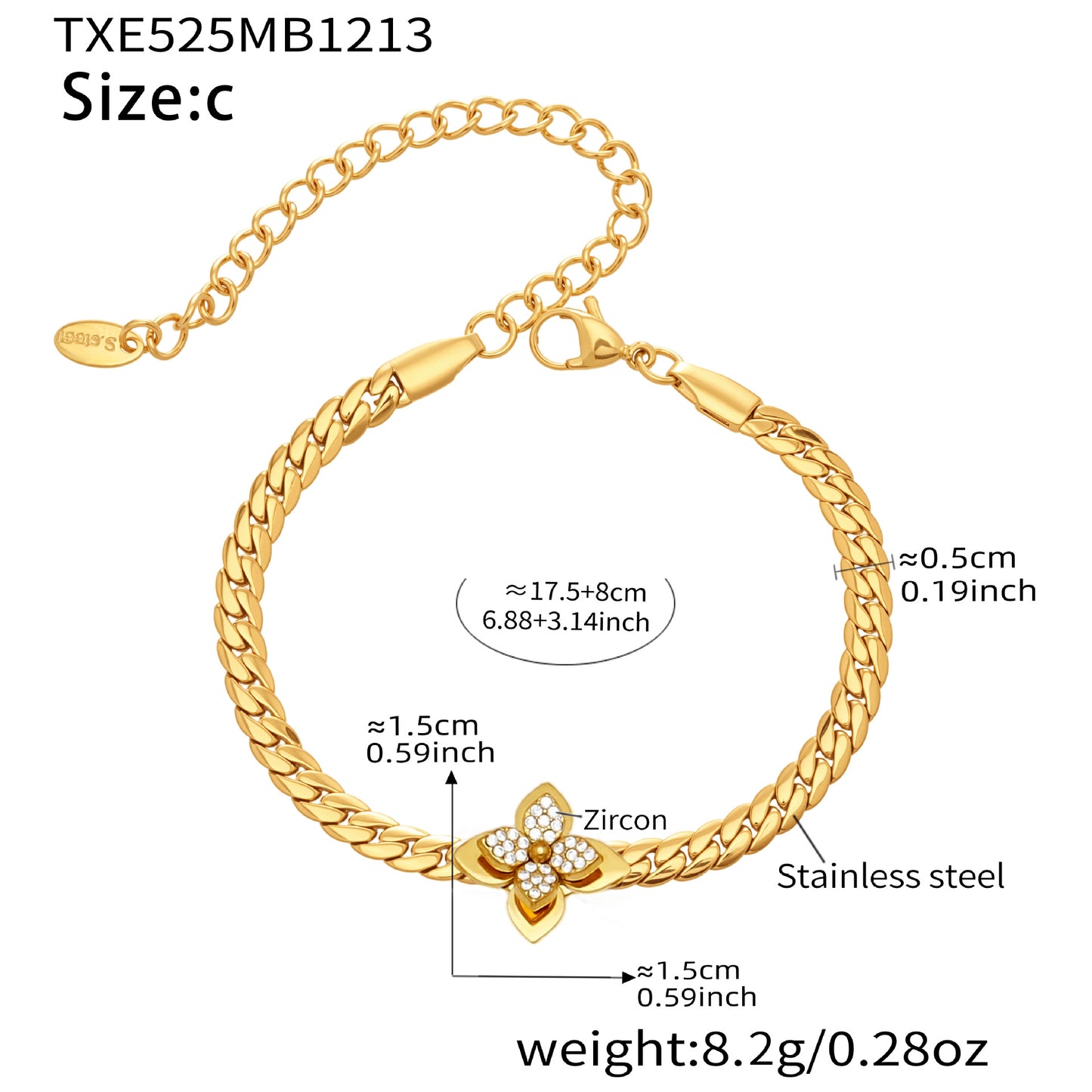 Three-dimensional Flower Micro Inlaid Zircon Twin Gold-plated Bracelets