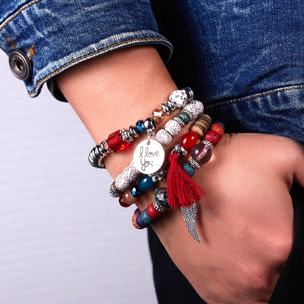 Ethnic Style Contrast Color Beaded Tassel Wings Bracelets