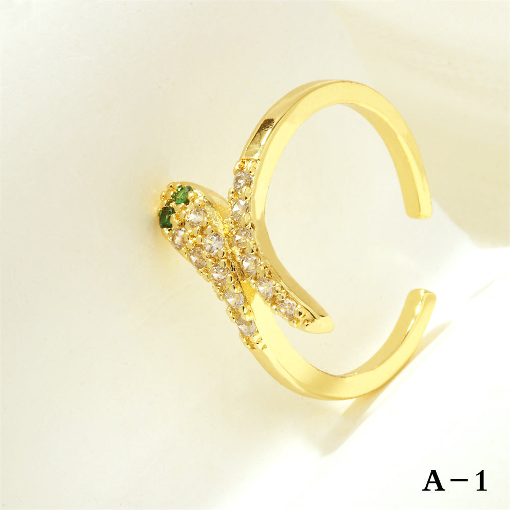 Gold Spirit Snake Green Eye Female Rings