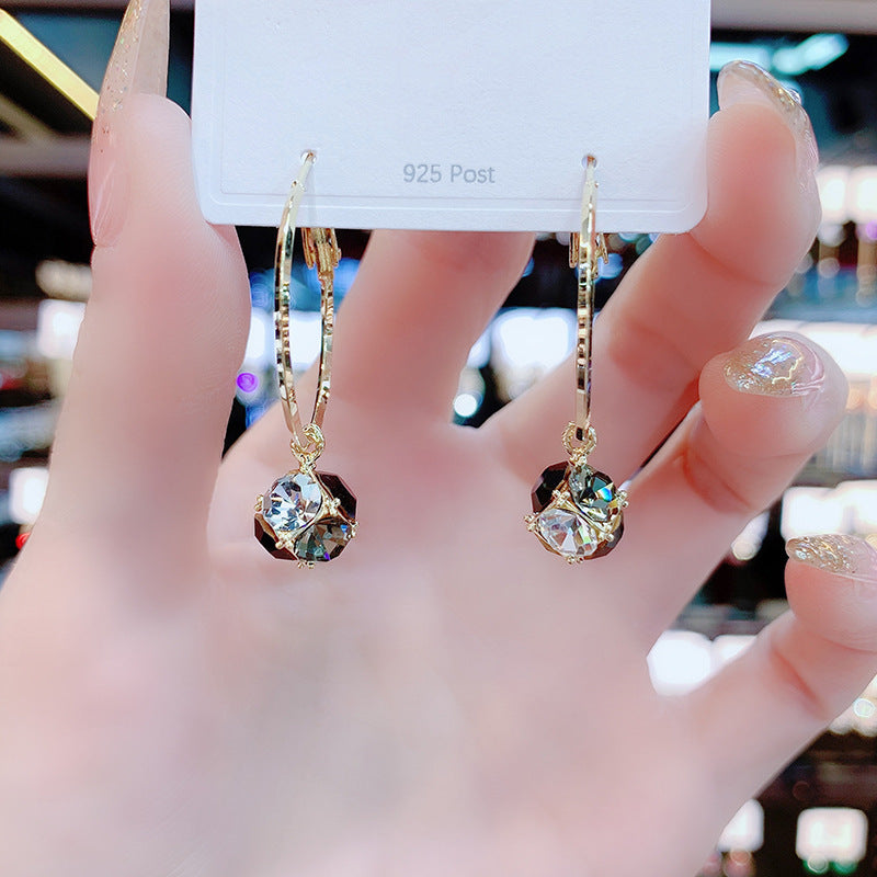 Shiny Rhinestone Ball Round Trendy Versatile Elegant Sier Needle Ear Buckle