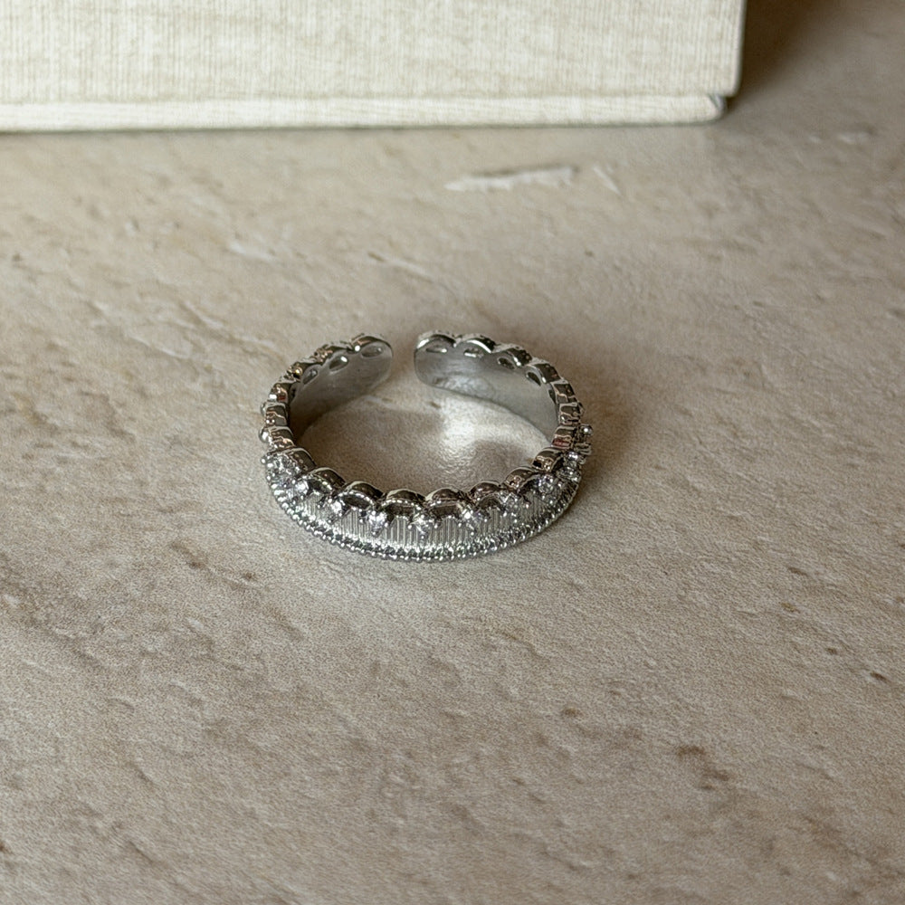 Style Brushed Flower Cutout Zircon High Sense Lace Simple Sweet Ring
