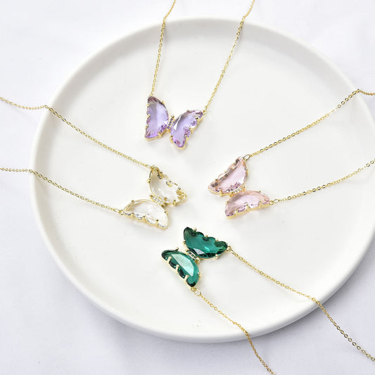 Women's Fantasy Glass Crystal Butterfly For Clavicle Necklaces