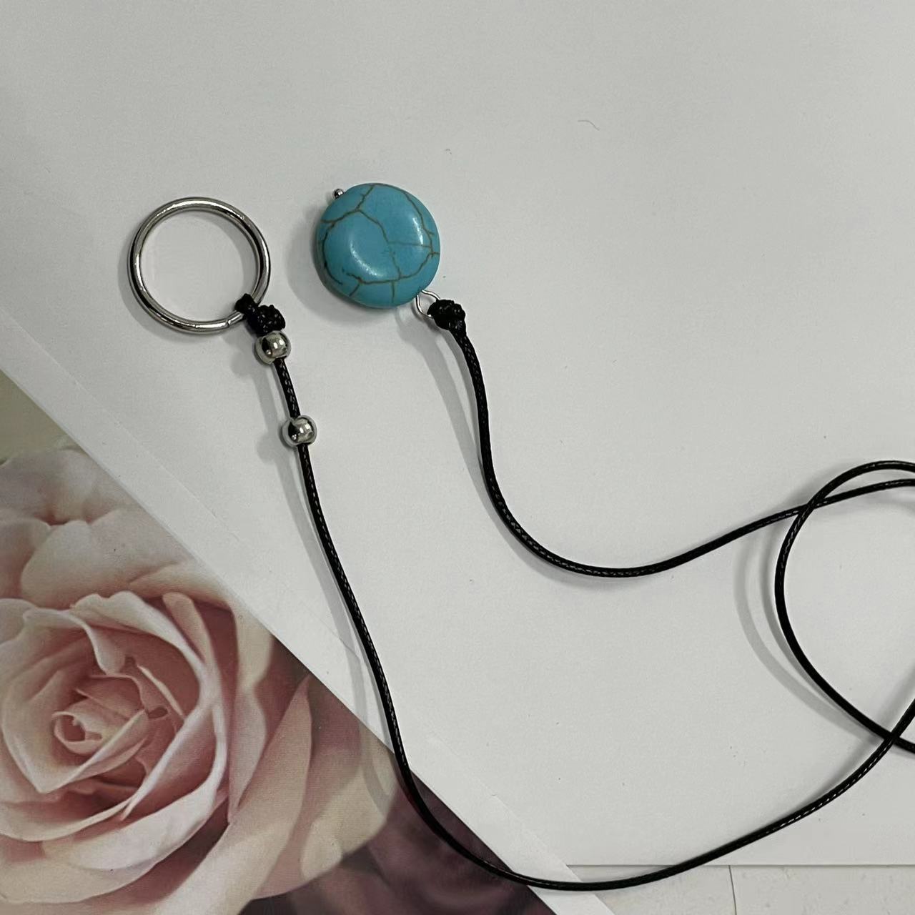 Hollow Flower Clavicle Chain Turquoise Leather Rope Y-shaped Necklace