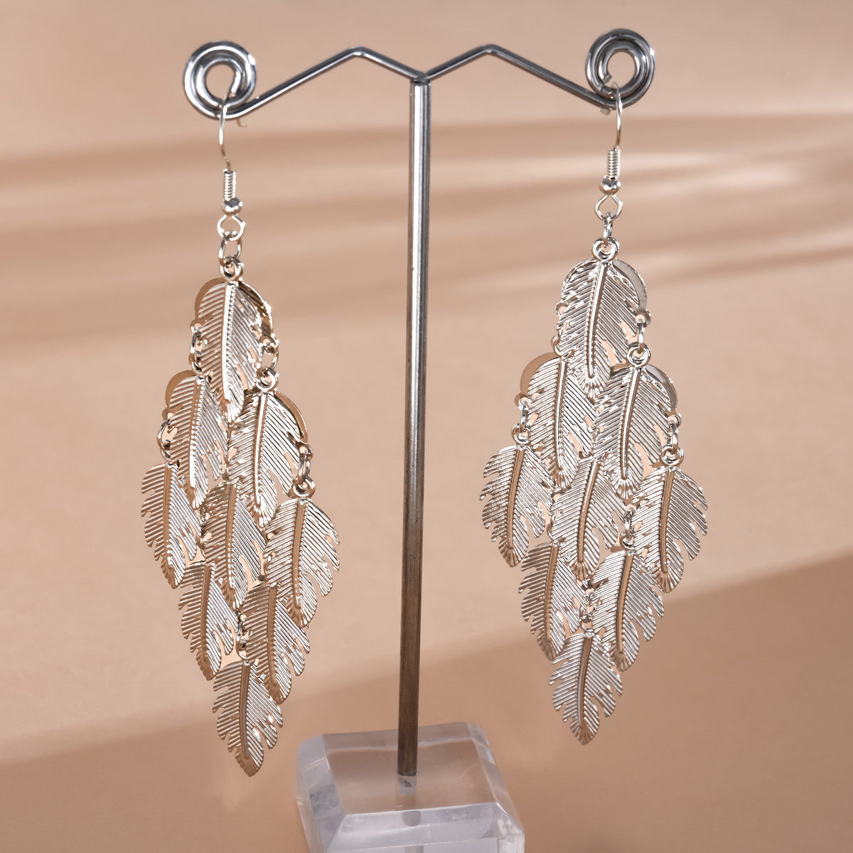 Sier Needle Matte Ear Hook Diamond Design Tassel Light Luxury Earrings