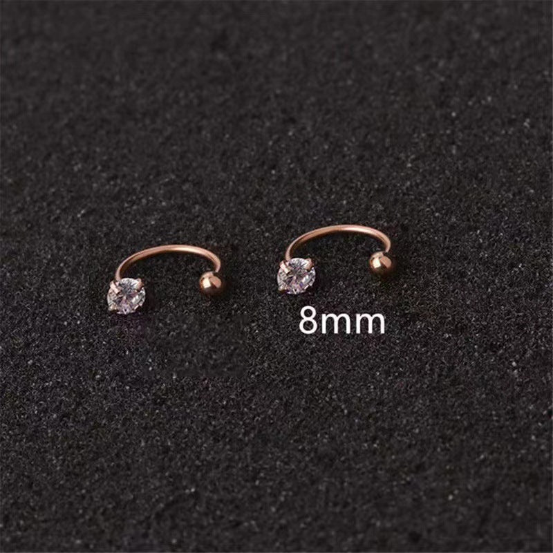 Stainless Steel Diamond Nose Zircon Shaped Rod Earrings