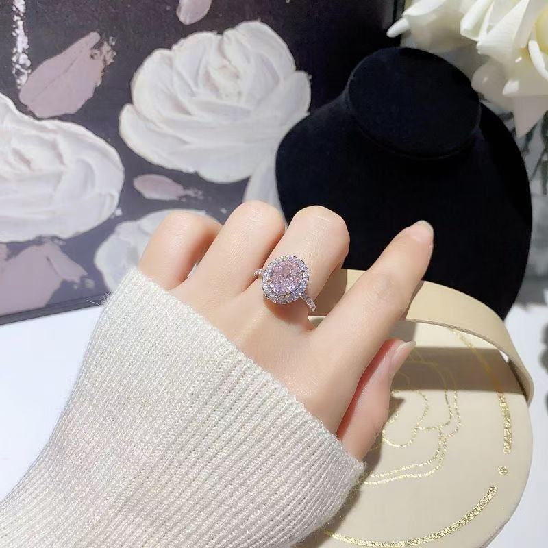 Super Flash Pink Diamond Big Oval Luxury Sweet Beautiful Design Ring