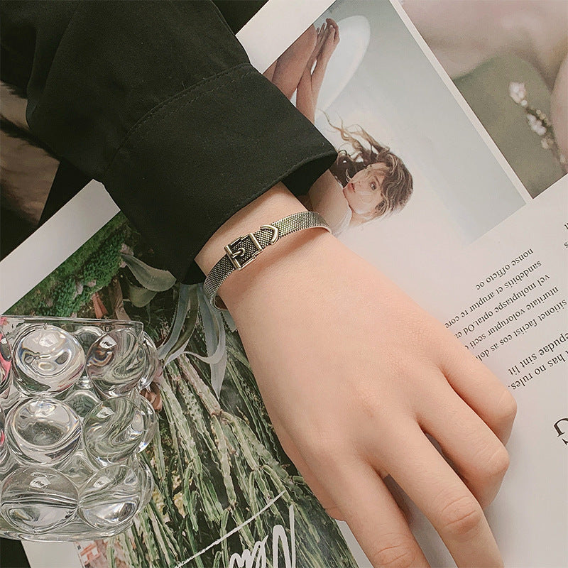 Unique Buckle Trendy Design Personality Sier-plated Bracelet