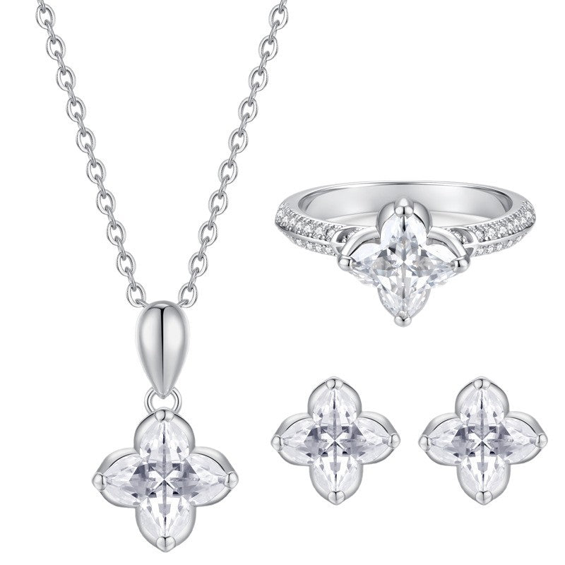 Sier Lily Grass Moissanite Ear Hook Fresh Rings