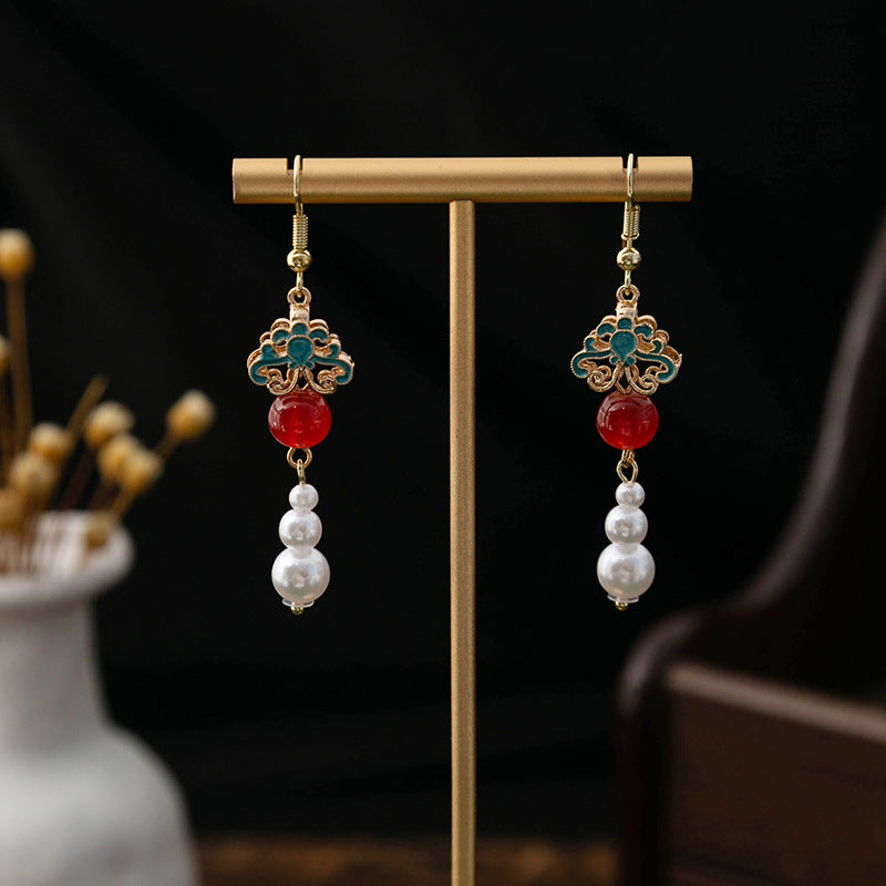 Selection Of Chinese Ancient Style Beaded Long Fringe National Hollow Earrings