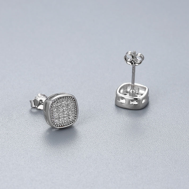 Women's Sier Fashion And Square Zircon Electroplated Earrings