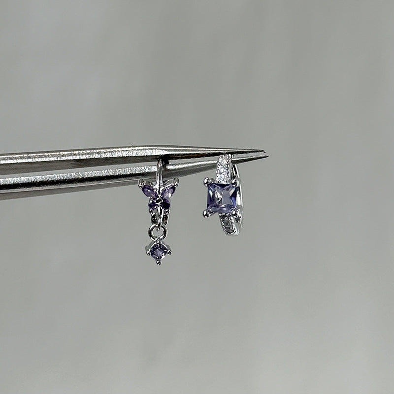 Purple Butterfly Clip Delicate Niche Design Double Rings