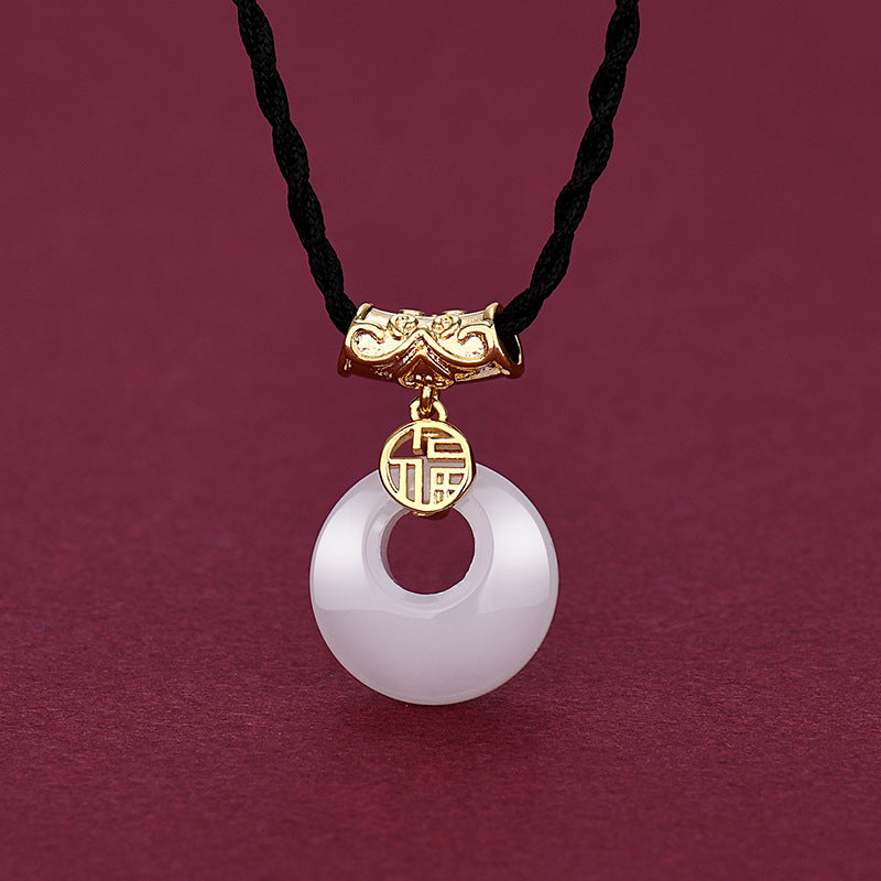 Women's & Men's & Gold Lucky White Jade Peace Necklaces