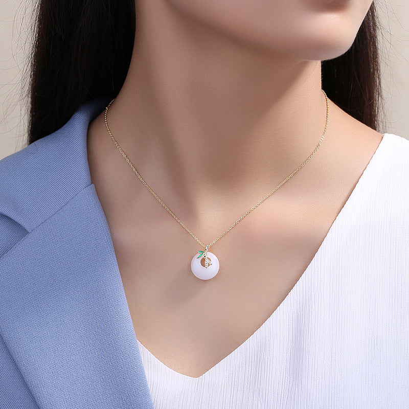 Women's Buckle Chinese White Jade Clavicle Chain Necklaces