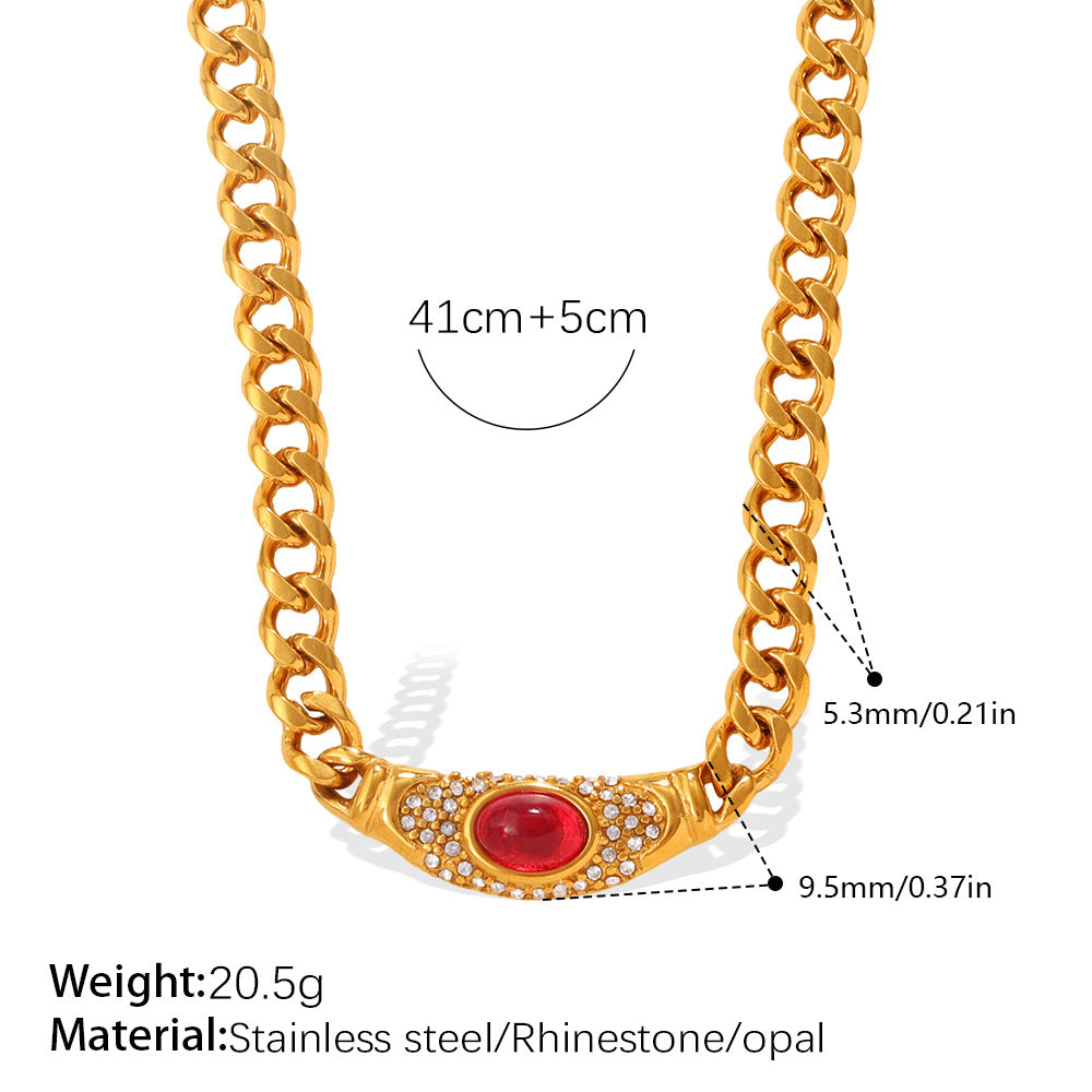 Inlaid Opal Retro Style Geometric Clavicle Necklaces