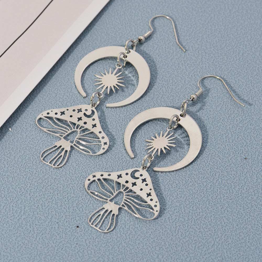 Personality Hollow Out Mushroom Flower Butterfly Earrings