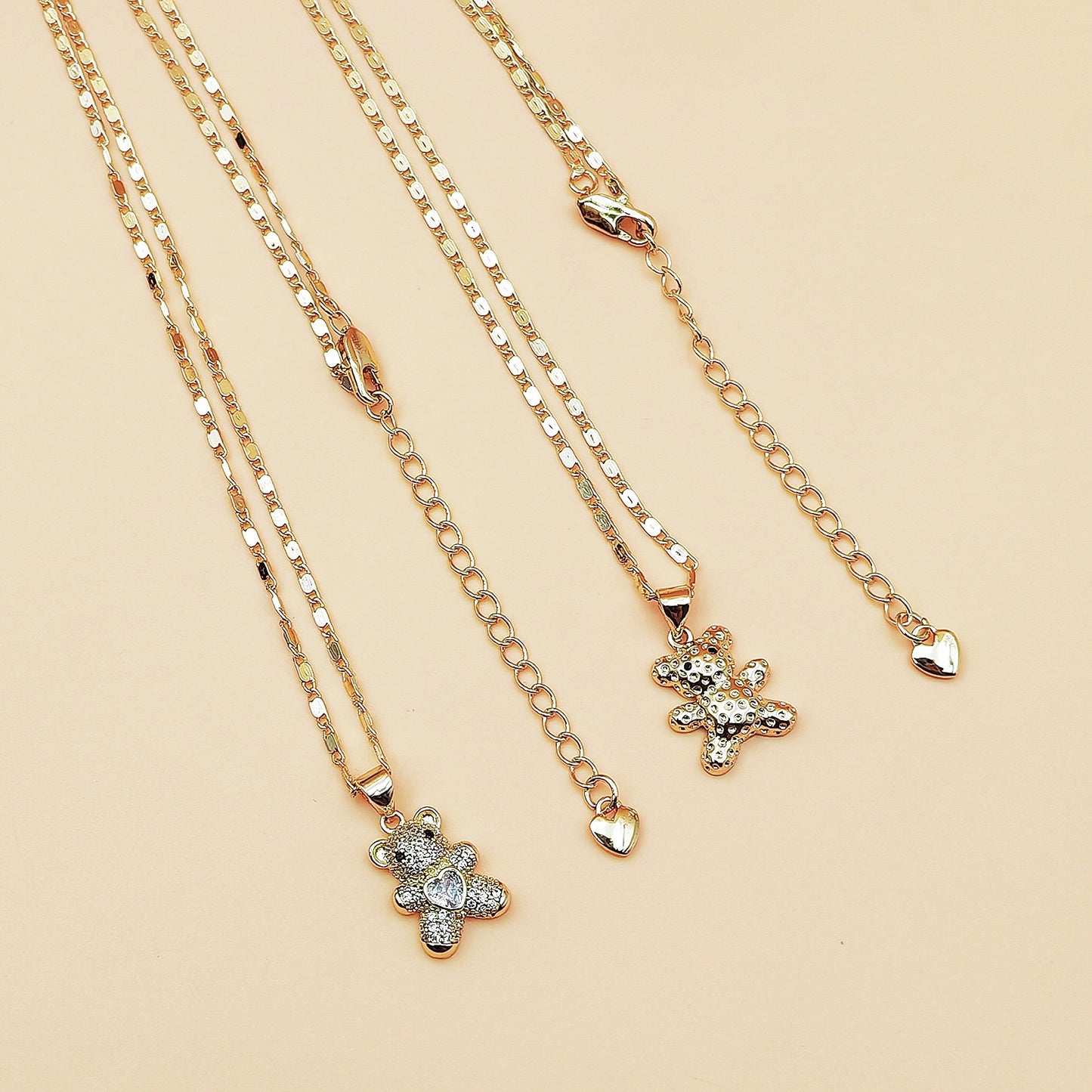 Fully Jeweled Loving Heart Bear Gold-plated Fashion Clavicle Chain Necklaces