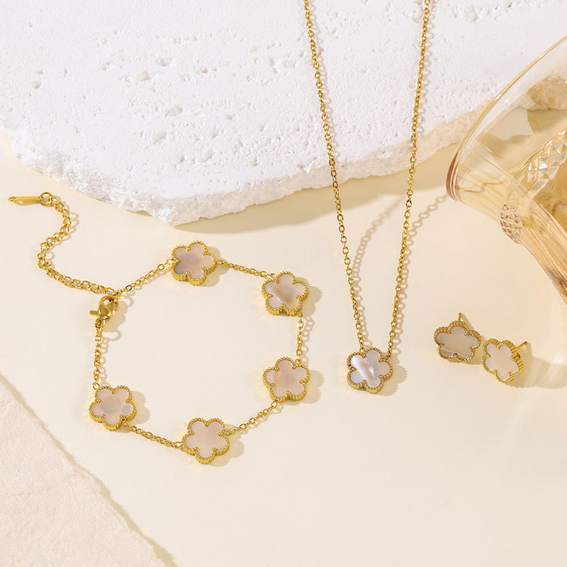 Clover Parthenocissus Grass Pork Belly Ear Light Luxury High-grade Jewelry Set
