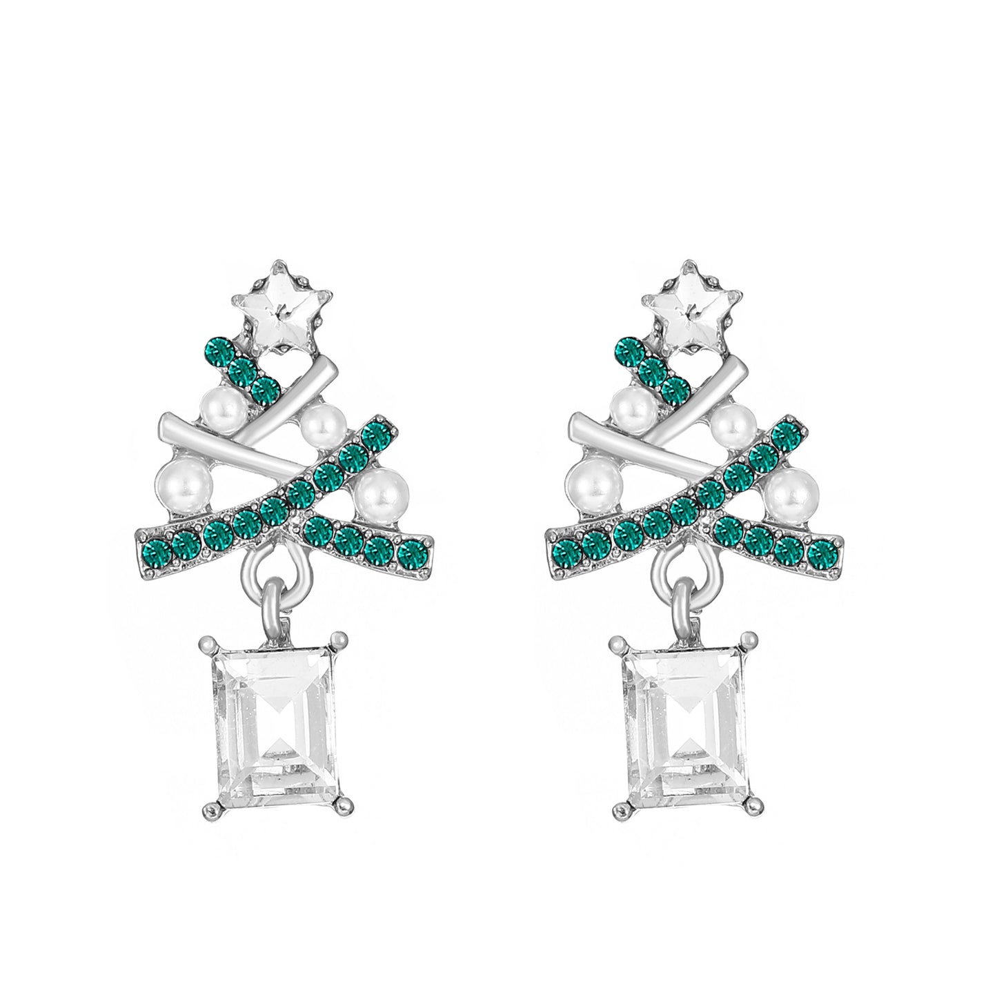 Boucles d'oreilles colorées en forme d'arbre de Noël en diamant pour femmes, personnalité gracieuse