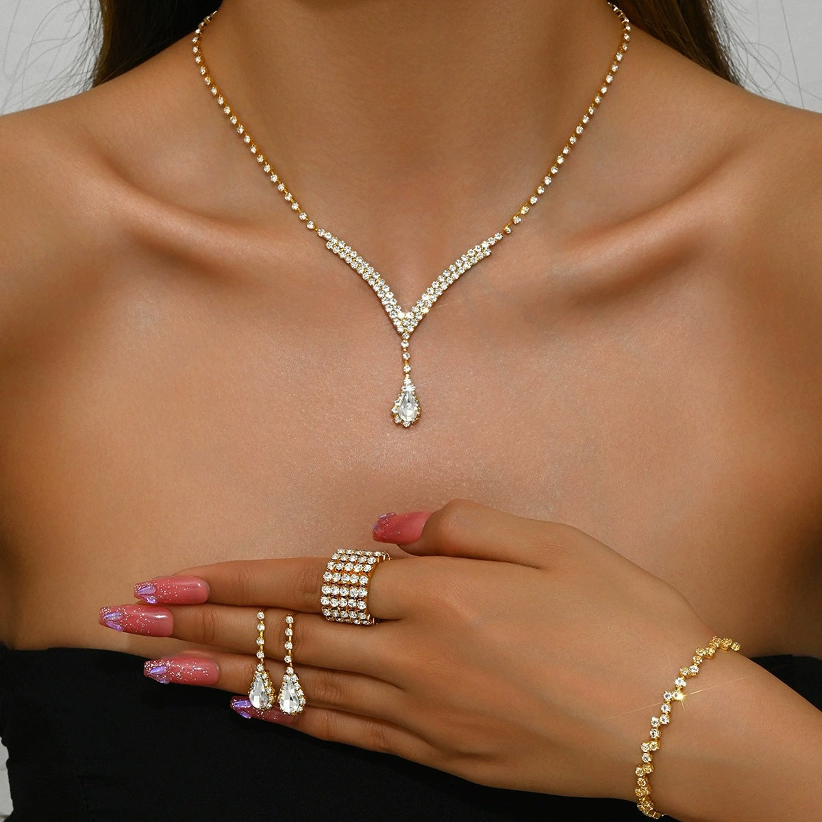 Durable Bridal Rhinestone Wedding Light Luxury Jewelry Set