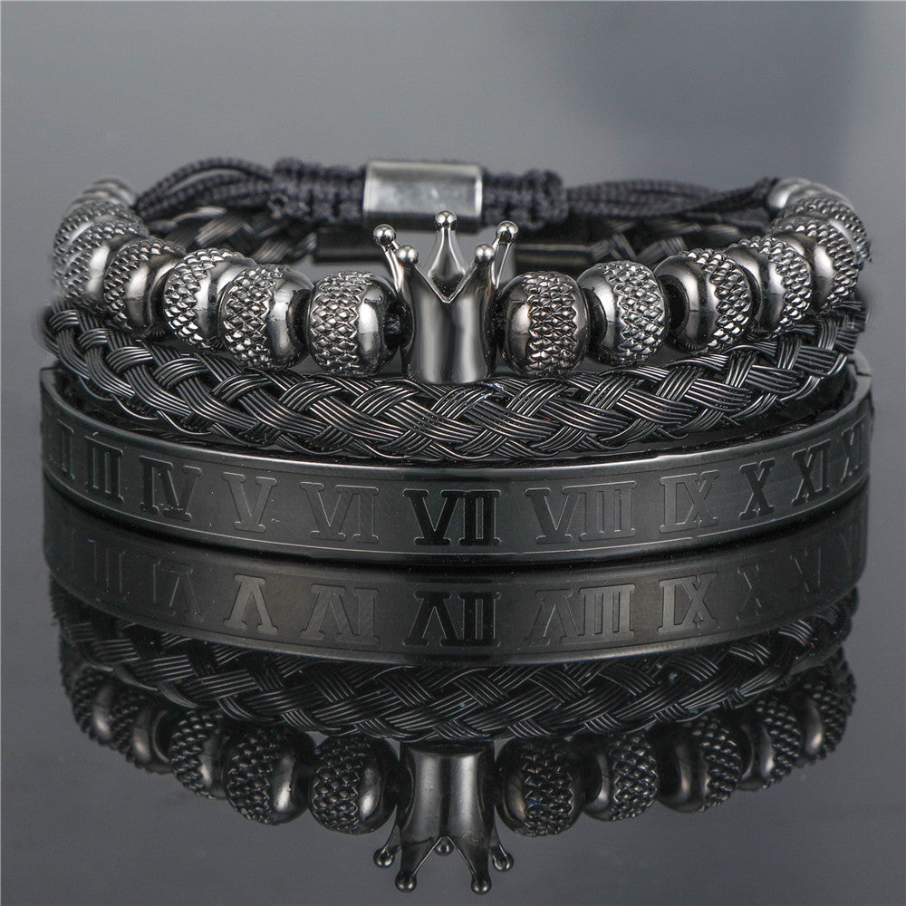 Men's Crown Braided Suit Punk Titanium Type Bracelets