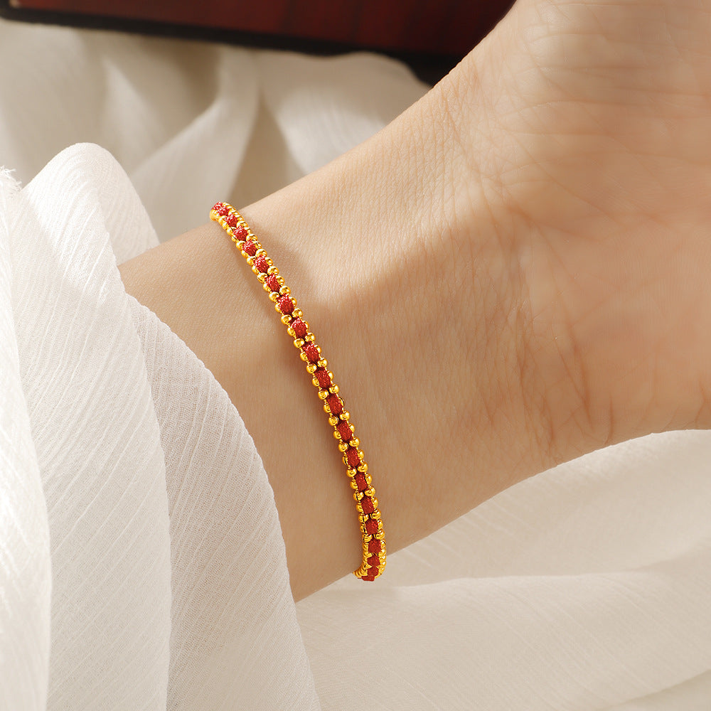 Round Beads Gold Woven High-grade Light Luxury Exquisite Red Bracelets