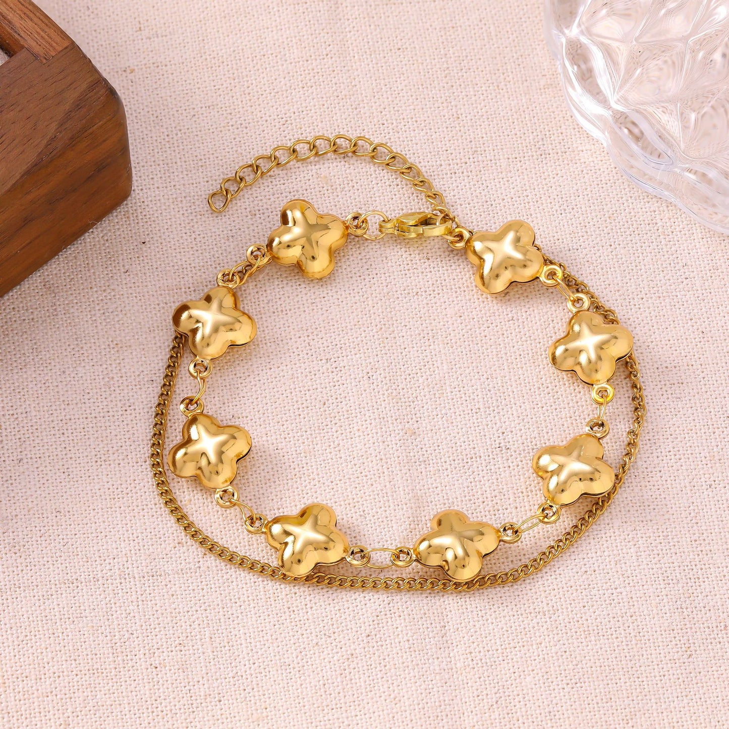 Women's French Minority Simple Stainless Steel Double Layered Gold Titanium Bracelet