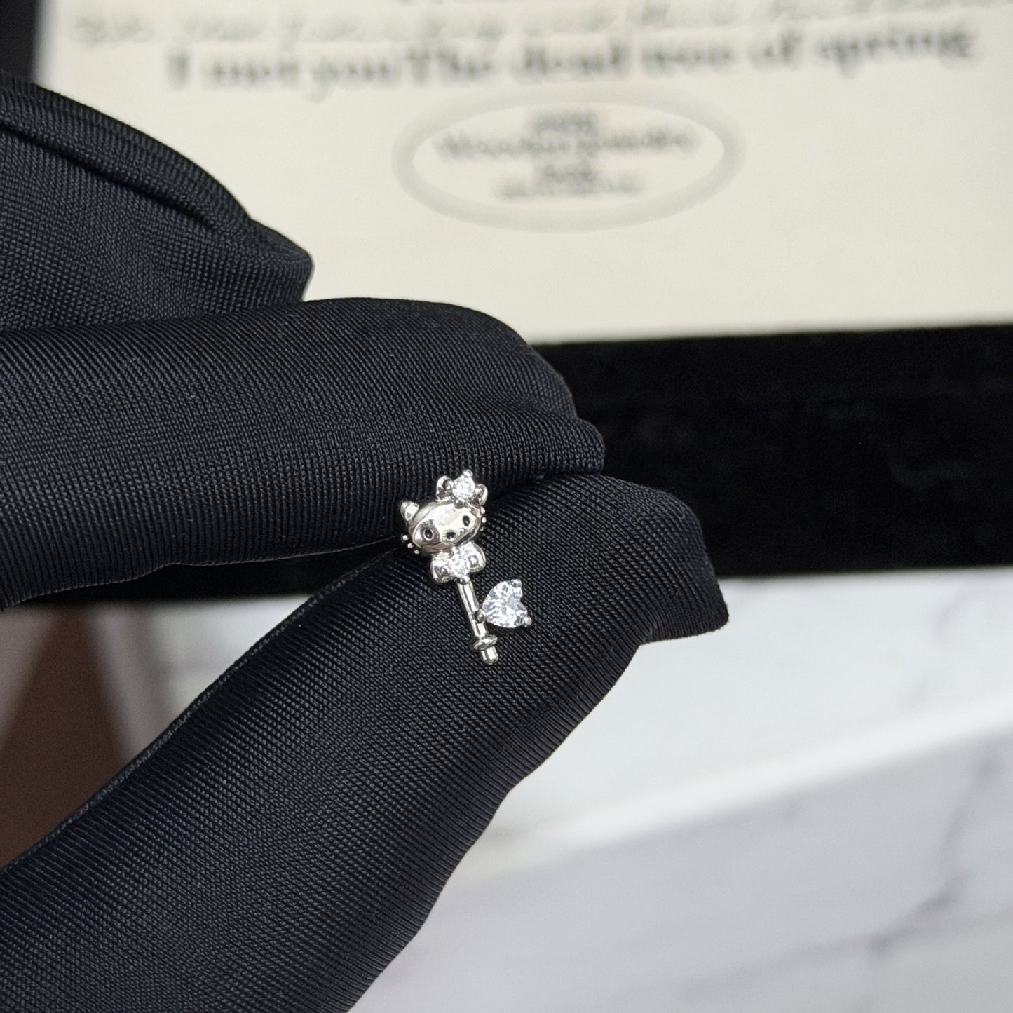 Key Cute Bow Zircon Flat Bottom Titanium Steel Rings