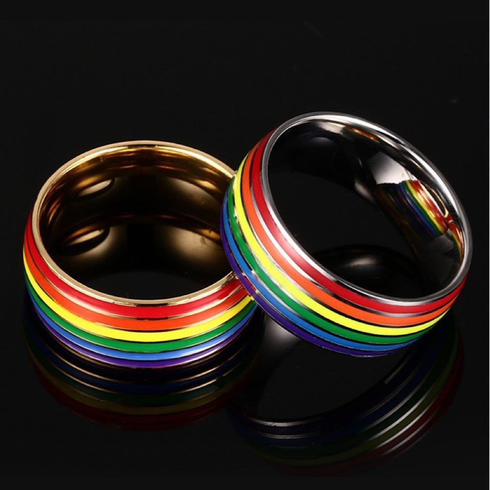 Men's Titanium Steel Rainbow Dripping Oil Simple Fashion Rings