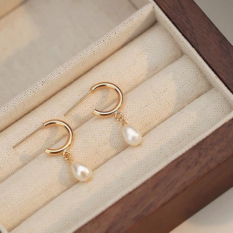 Sterling Sier Simple Freshwater Pearl Female Earrings