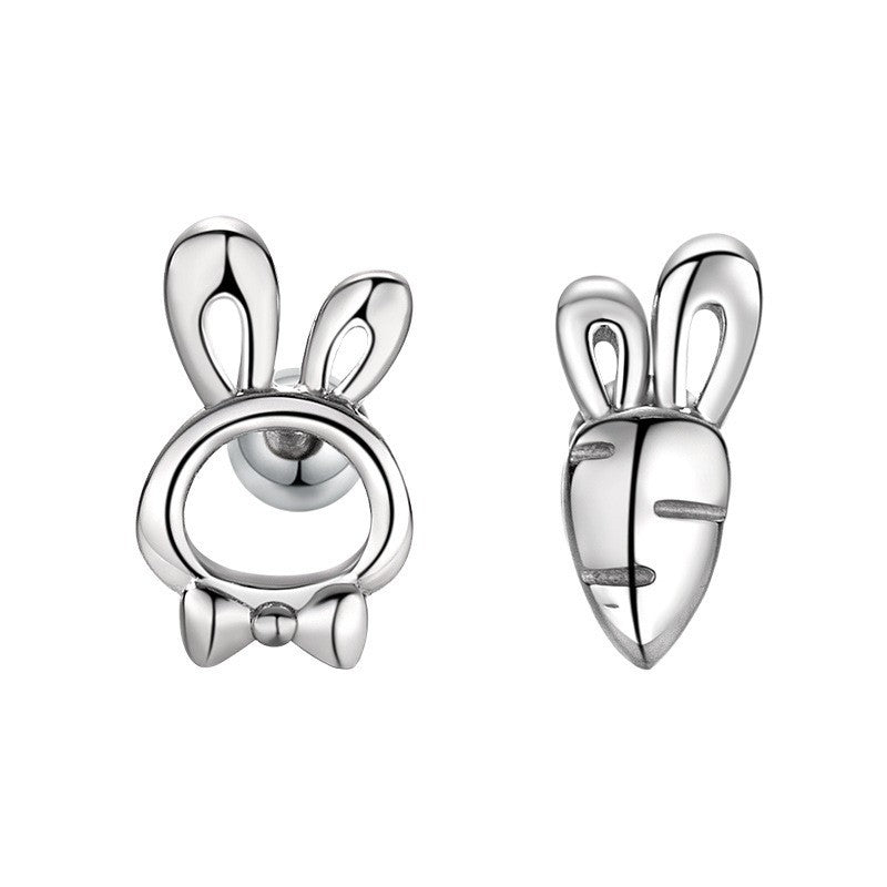 Bao Foot Sier Rabbit Carrot Ear Asymmetric Earrings