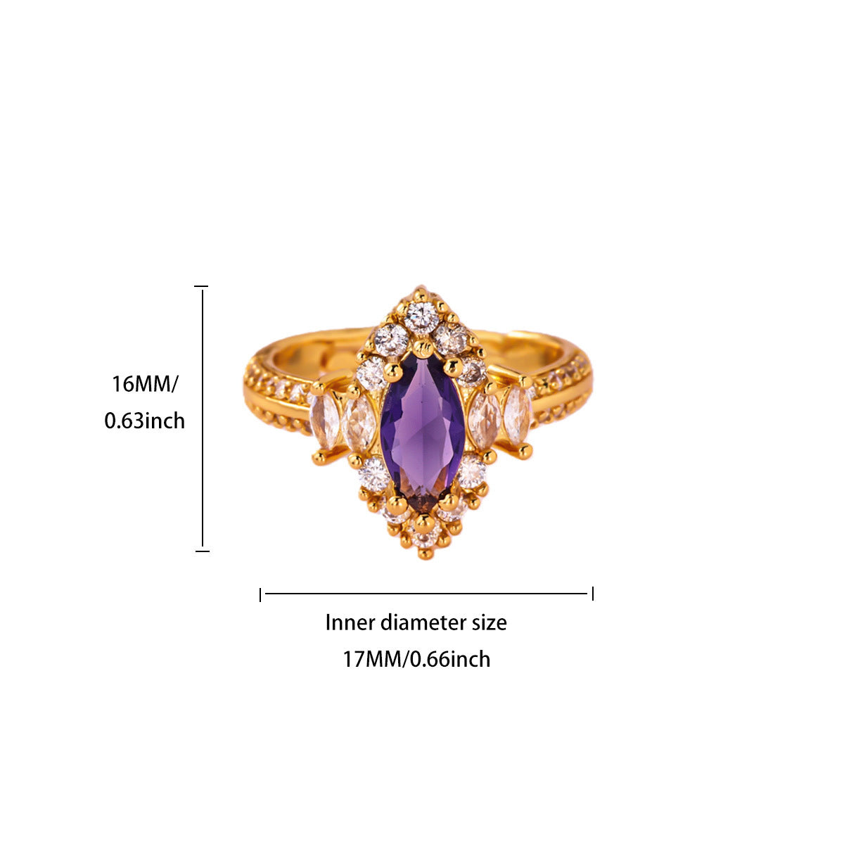 Sweet Loving Heart Purple Bow Zircon Gold-plated Ring